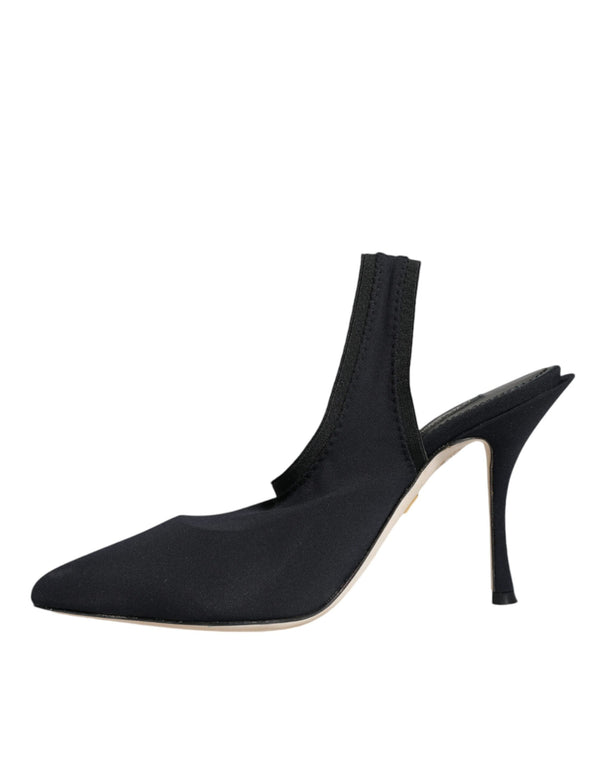 Schwarze Jersey Stretch Heels Slingback Schuhe