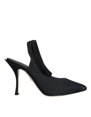 Schwarze Jersey Stretch Heels Slingback Schuhe