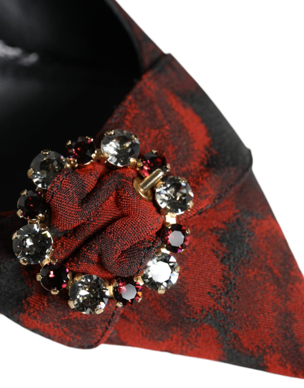 Schwarz Rot Floral Kristall Absatz Slingback Schuhe