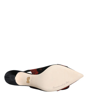 Schwarz Rot Floral Kristall Absatz Slingback Schuhe