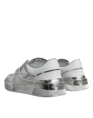 Weiß Silber Leder Low Top Sneakers Schuhe