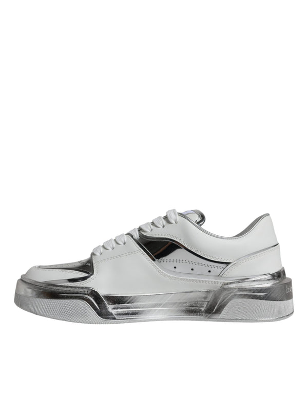 Weiß Silber Leder Low Top Sneakers Schuhe