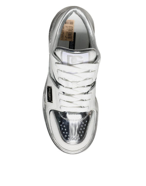 Weiß Silber Leder Low Top Sneakers Schuhe