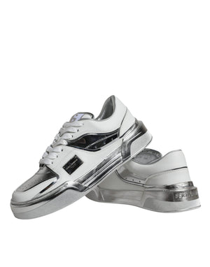 Weiß Silber Leder Low Top Sneakers Schuhe