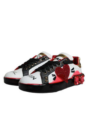 Weiß Rot Kristalle Leder Portofino Turnschuhe Schuhe