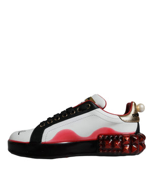 Weiß Rot Kristalle Leder Portofino Turnschuhe Schuhe
