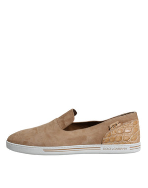 Beige Wildleder Kaiman Loafers Hausschuhe Schuhe