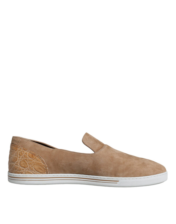 Beige Wildleder Kaiman Loafers Hausschuhe Schuhe