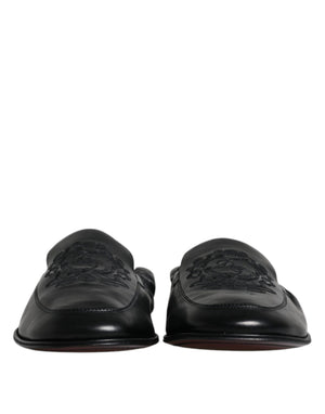 Schwarzes Logo besticktes Leder Loafer Männer Kleid Schuhe