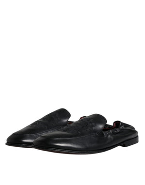 Schwarzes Logo besticktes Leder Loafer Männer Kleid Schuhe