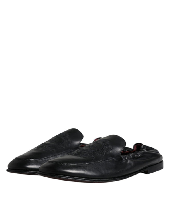Schwarzes Logo besticktes Leder Loafer Männer Kleid Schuhe