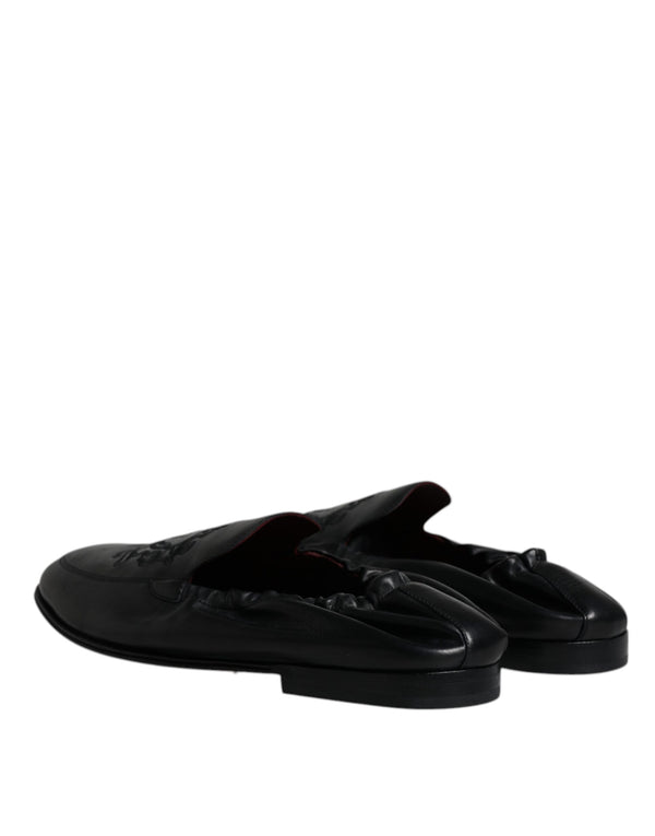 Schwarzes Logo besticktes Leder Loafer Männer Kleid Schuhe