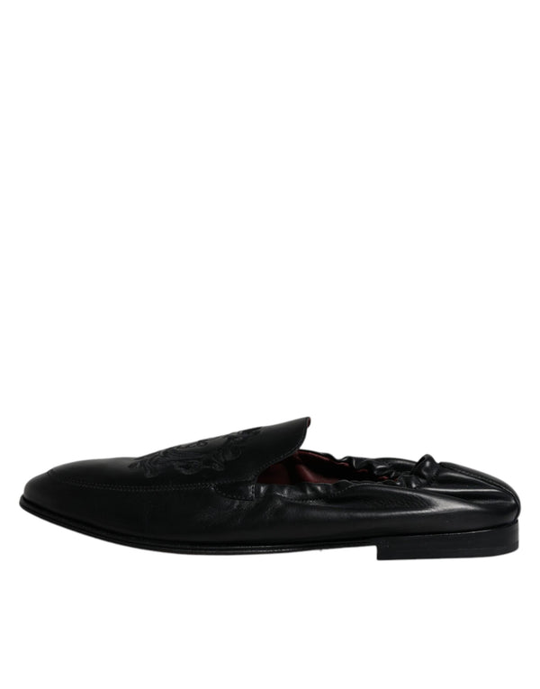 Schwarzes Logo besticktes Leder Loafer Männer Kleid Schuhe