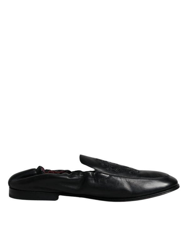 Schwarzes Logo besticktes Leder Loafer Männer Kleid Schuhe