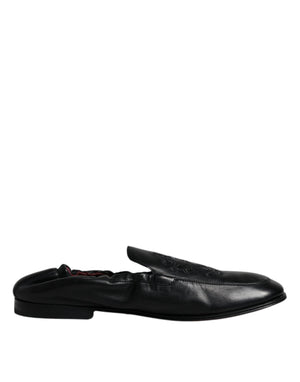 Schwarzes Logo besticktes Leder Loafer Männer Kleid Schuhe