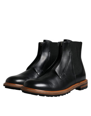 Schwarz Leder Chelsea Mid Calf Männer Stiefel Schuhe
