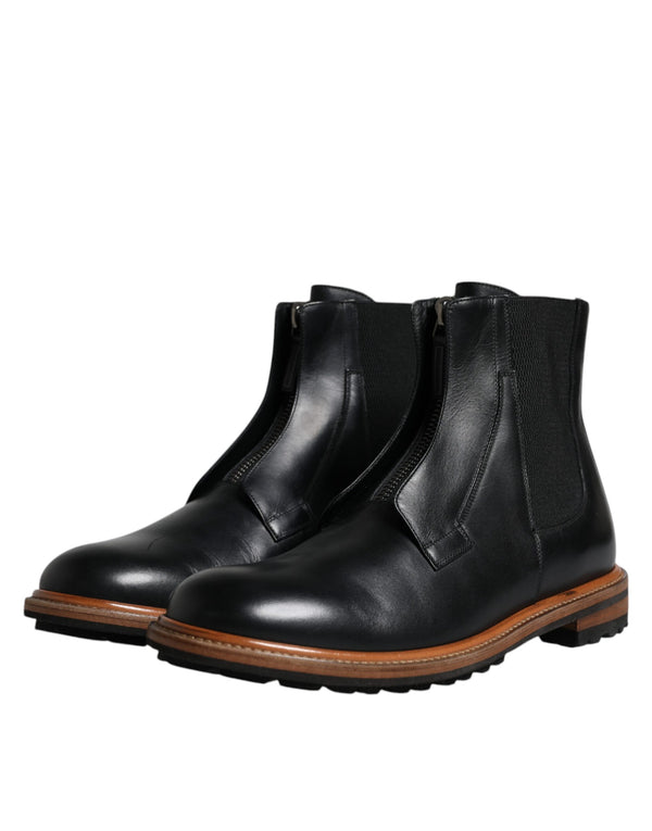 Schwarz Leder Chelsea Mid Calf Männer Stiefel Schuhe