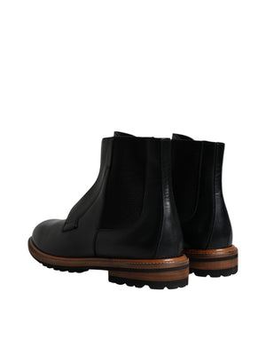 Schwarz Leder Chelsea Mid Calf Männer Stiefel Schuhe