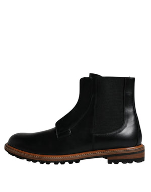 Schwarz Leder Chelsea Mid Calf Männer Stiefel Schuhe