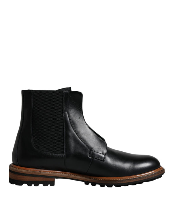 Schwarz Leder Chelsea Mid Calf Männer Stiefel Schuhe