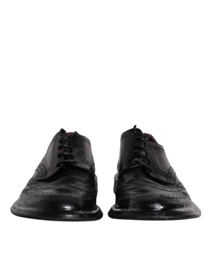 Schwarze Leder Derby Wingtip Formelle Schuhe