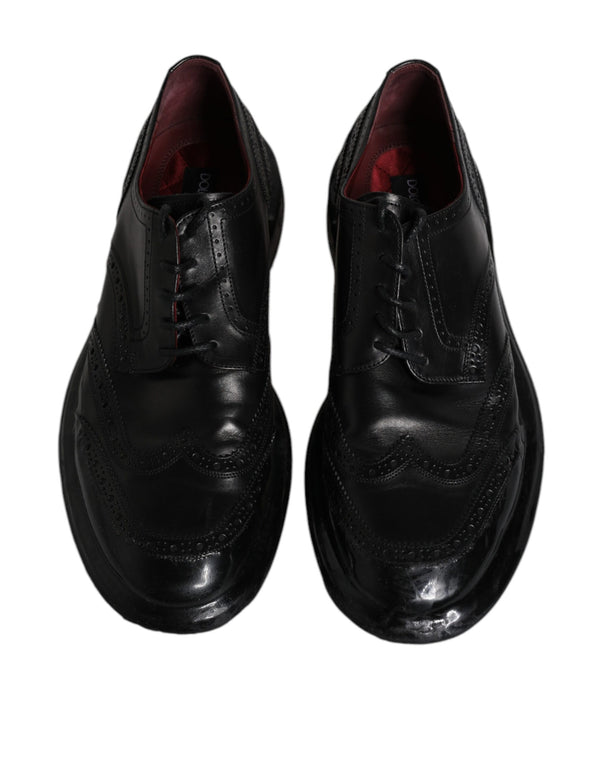 Schwarze Leder Derby Wingtip Formelle Schuhe