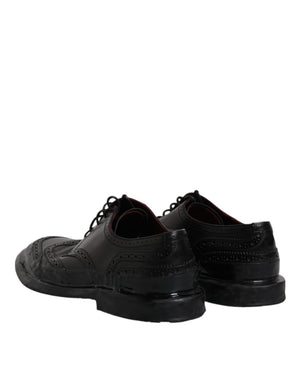 Schwarze Leder Derby Wingtip Formelle Schuhe