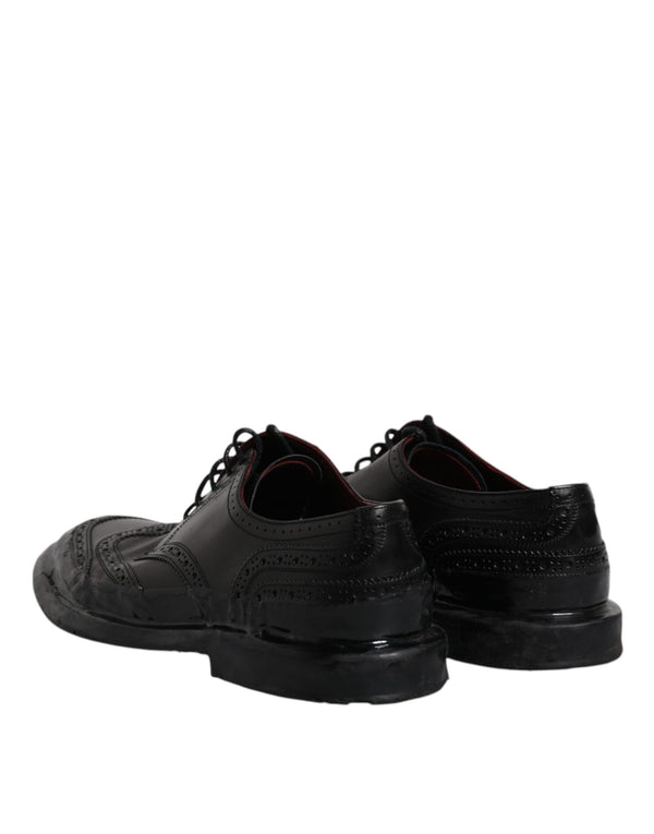 Schwarze Leder Derby Wingtip Formelle Schuhe