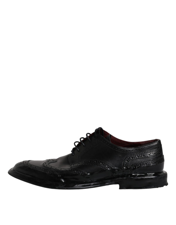 Schwarze Leder Derby Wingtip Formelle Schuhe