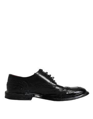 Schwarze Leder Derby Wingtip Formelle Schuhe