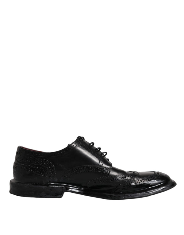 Schwarze Leder Derby Wingtip Formelle Schuhe