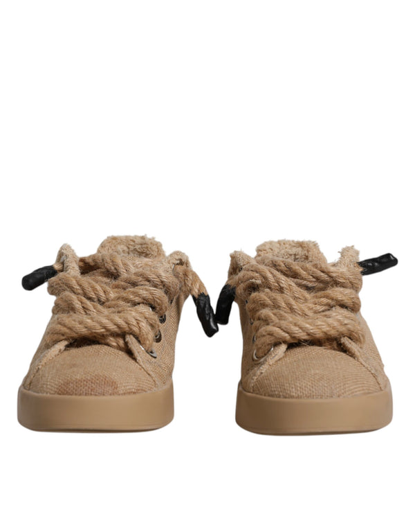 Braun Jute Stoff Low Top Männer Turnschuhe Schuhe