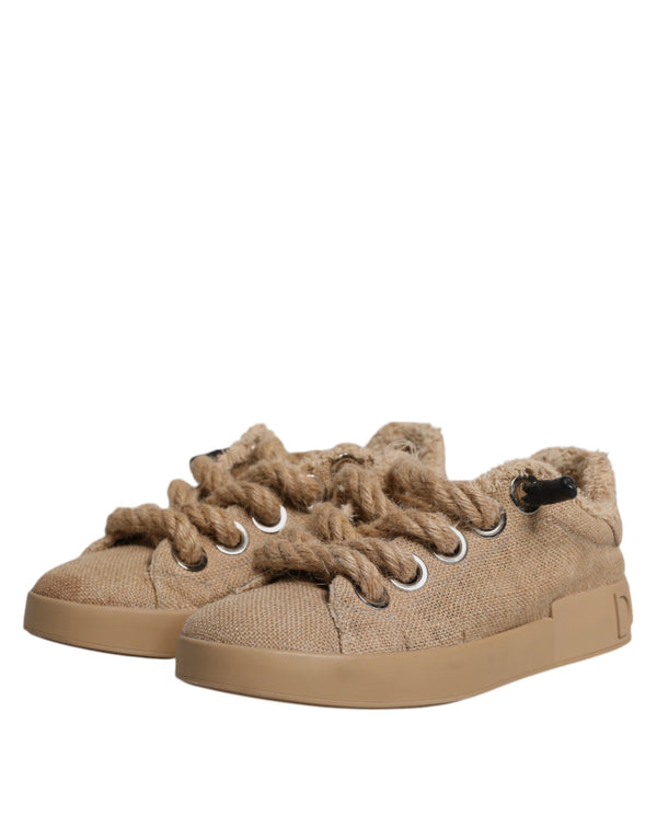 Braun Jute Stoff Low Top Männer Turnschuhe Schuhe