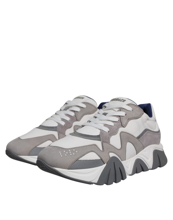 Grau Leder Neopren Chunky Low Top Squalo Turnschuhe Schuhe