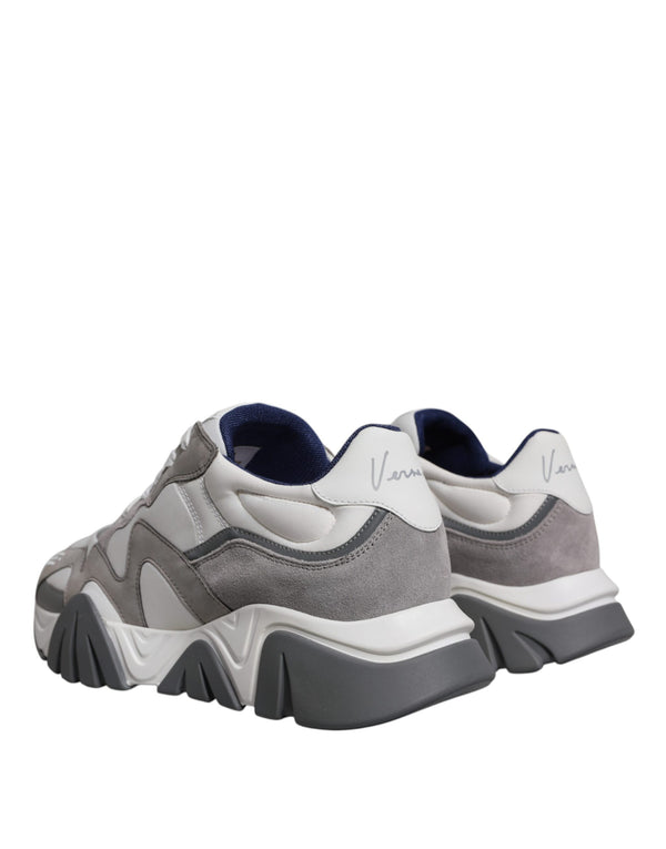 Grau Leder Neopren Chunky Low Top Squalo Turnschuhe Schuhe