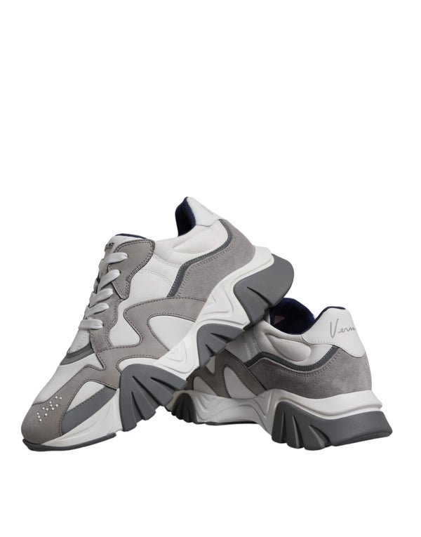 Grau Leder Neopren Chunky Low Top Squalo Turnschuhe Schuhe