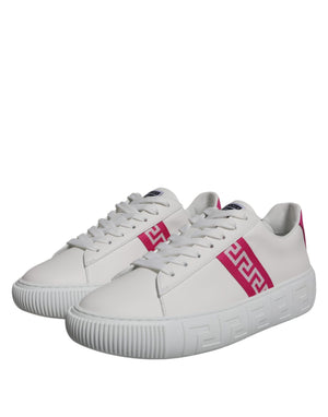 Weiß Rosa Greca Drucken Plattform Low Top Turnschuhe Schuhe