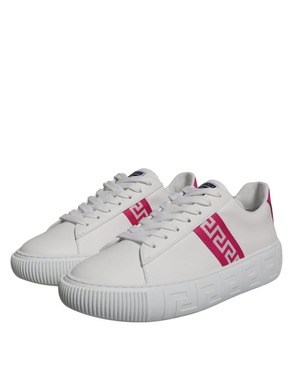 Weiß Rosa Greca Drucken Plattform Low Top Turnschuhe Schuhe