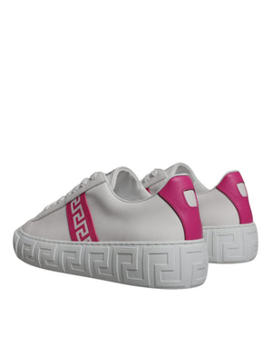 Weiß Rosa Greca Drucken Plattform Low Top Turnschuhe Schuhe