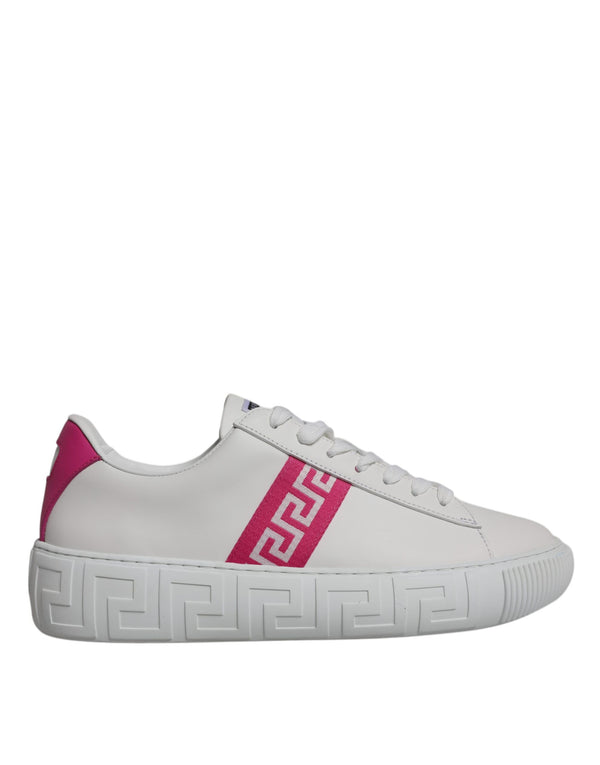 Weiß Rosa Greca Drucken Plattform Low Top Turnschuhe Schuhe