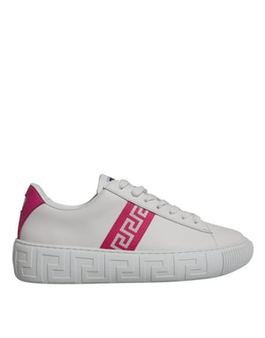 Weiß Rosa Greca Drucken Plattform Low Top Turnschuhe Schuhe