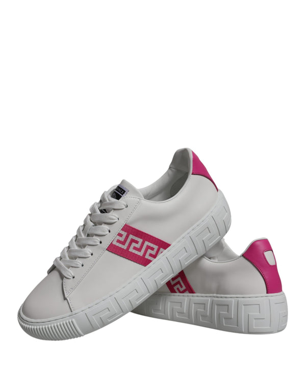 Weiß Rosa Greca Drucken Plattform Low Top Turnschuhe Schuhe