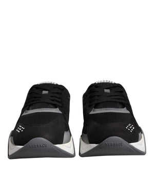 Schwarz Leder Neopren Chunky Low Top Turnschuhe Squalo Schuhe
