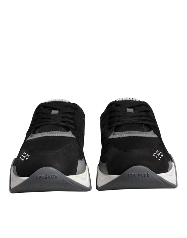 Schwarz Leder Neopren Chunky Low Top Turnschuhe Squalo Schuhe