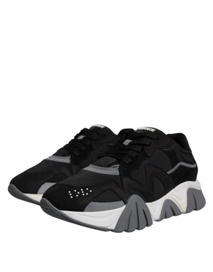 Schwarz Leder Neopren Chunky Low Top Turnschuhe Squalo Schuhe