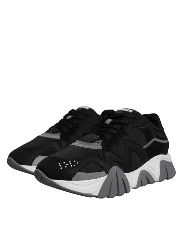 Schwarz Leder Neopren Chunky Low Top Turnschuhe Squalo Schuhe