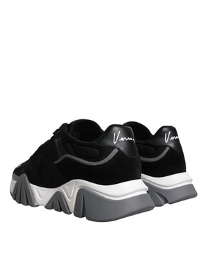 Schwarz Leder Neopren Chunky Low Top Turnschuhe Squalo Schuhe