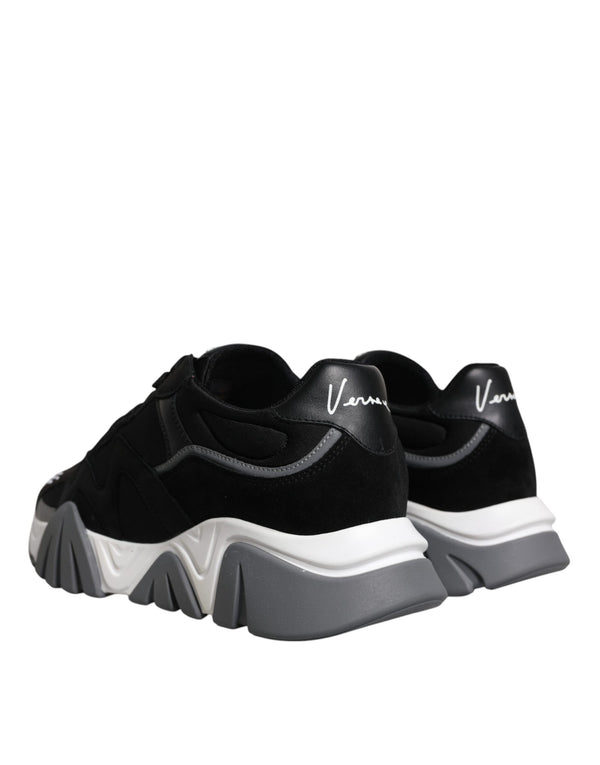 Schwarz Leder Neopren Chunky Low Top Turnschuhe Squalo Schuhe