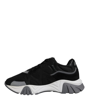 Schwarz Leder Neopren Chunky Low Top Turnschuhe Squalo Schuhe