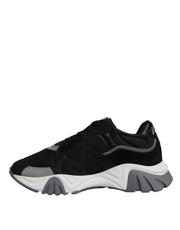 Schwarz Leder Neopren Chunky Low Top Turnschuhe Squalo Schuhe